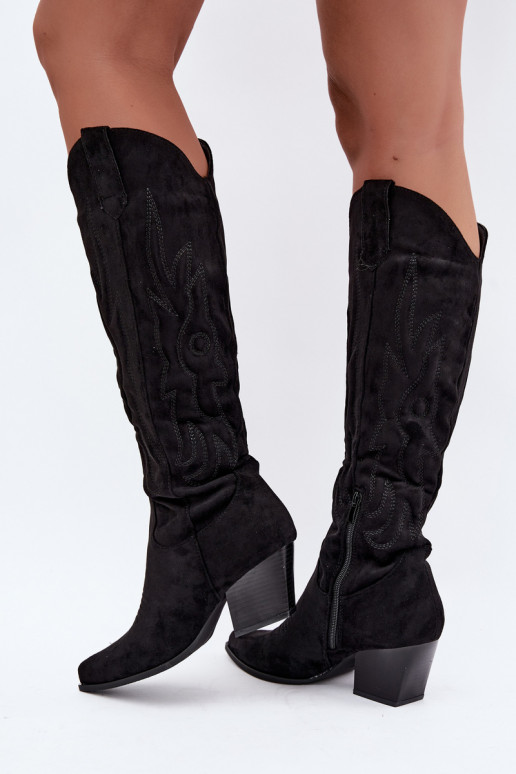 women's cowboy-style knee-high boots with heels in black color Glenor
