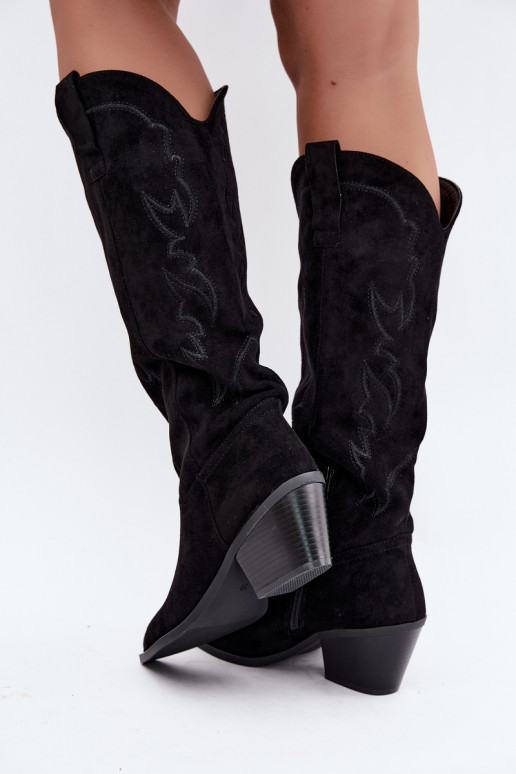 Women's Black High Heel Cowboy Boots Glenor