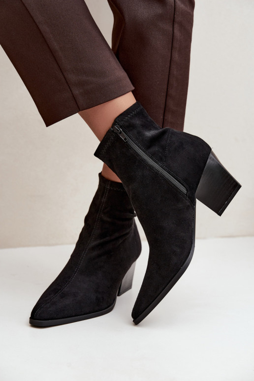 Women's Ankle Boots With Sloped Heel And Zipper Black Atina