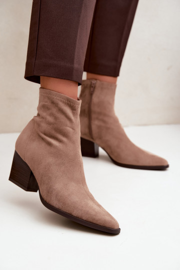 Women's Ankle Boots With Sloped Block Heel And Zipper Dark Beige Atina 2