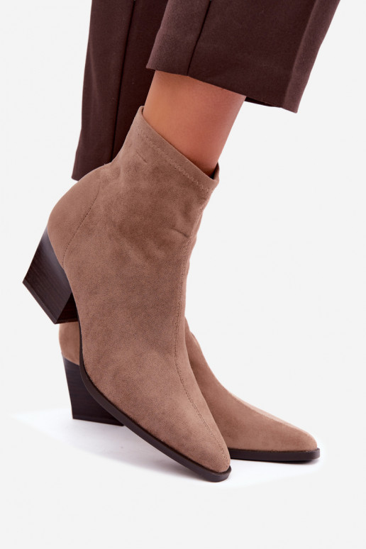 Women's Ankle Boots With Sloped Block Heel And Zipper Dark Beige Atina