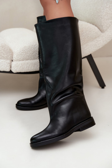Women's Flat Heel Black Decoratively Seamed Boots Gresa 2