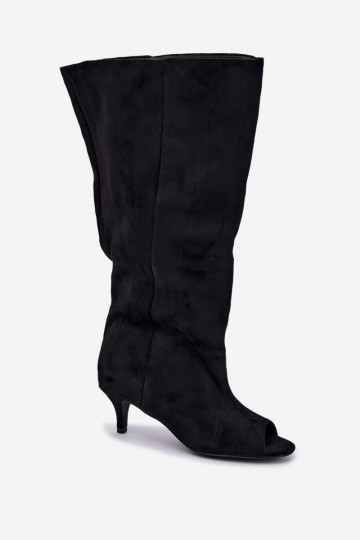 Black High Boots with Open Toes and Heel Henya 2