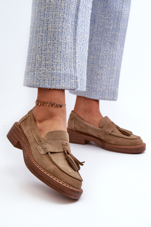 women's suede moccasins with tassels D&A TIN107 in brown