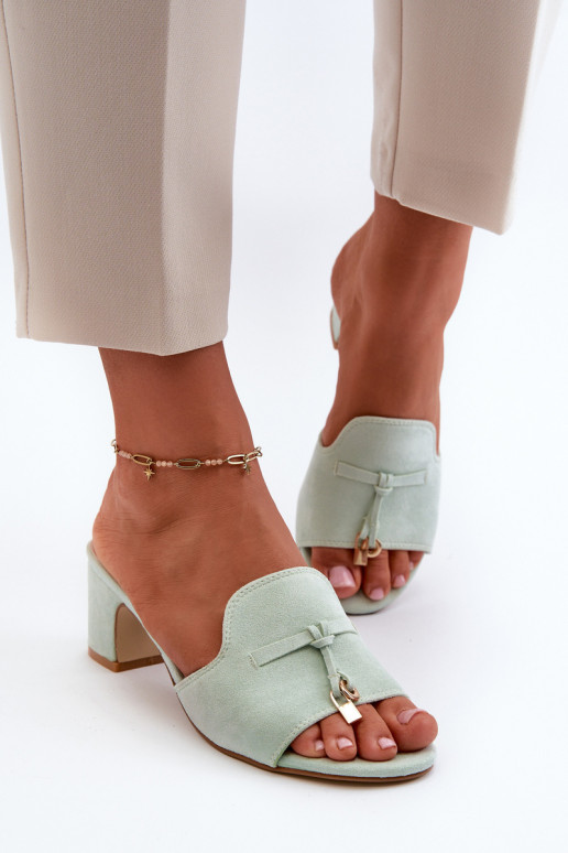 women's slippers with faux suede heels in mint
