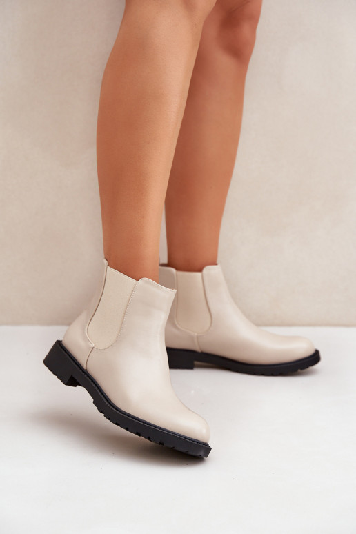 stylish women's ankle boots with wide heels in sand