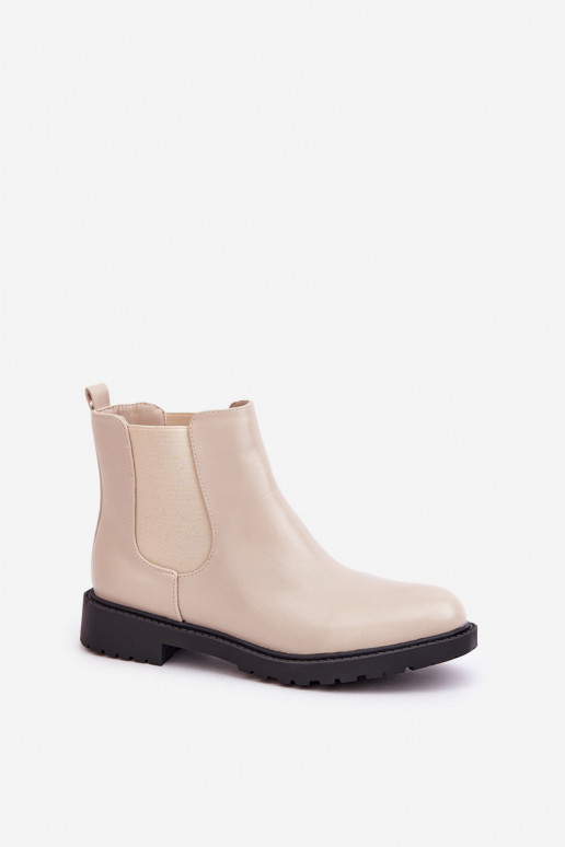 stylish women's ankle boots with wide heels in sand