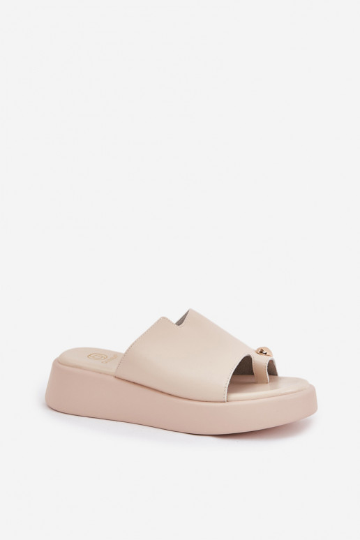 women's slippers with platform and decorative details in sand