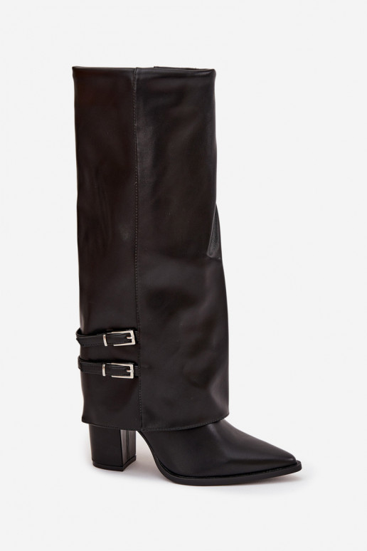 women's high boots with heels and buckles Jessae in black