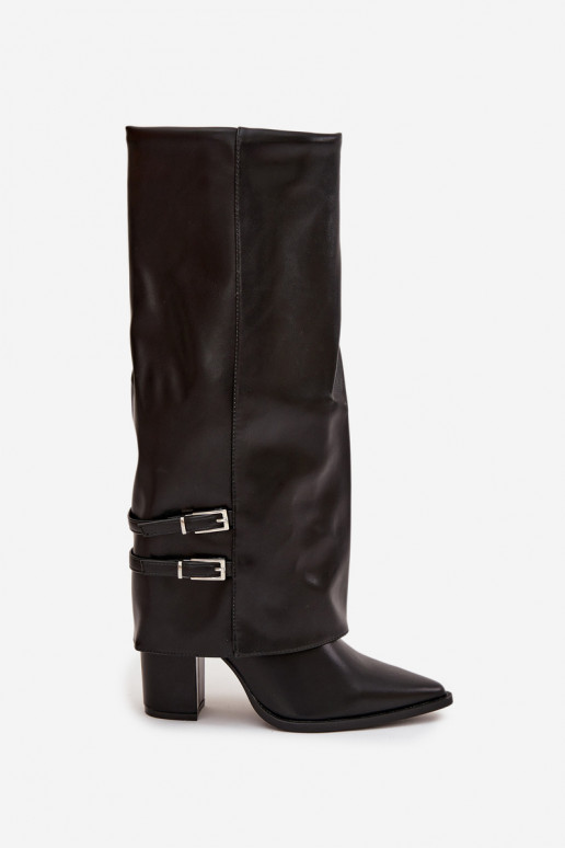 women's high boots with heels and buckles Jessae in black