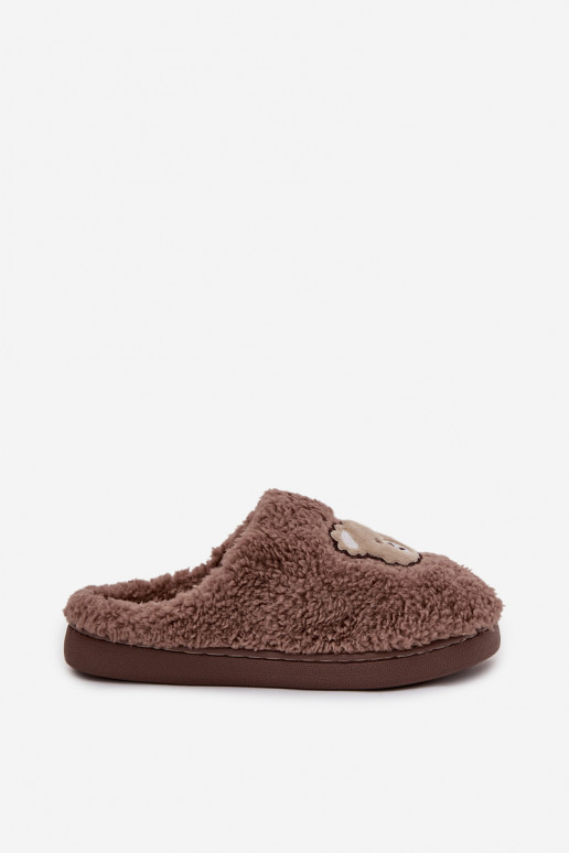 Women's slippers with fur, chocolate color