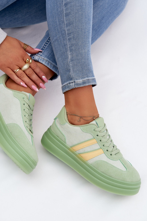 Green women's sneakers with platform Galleria