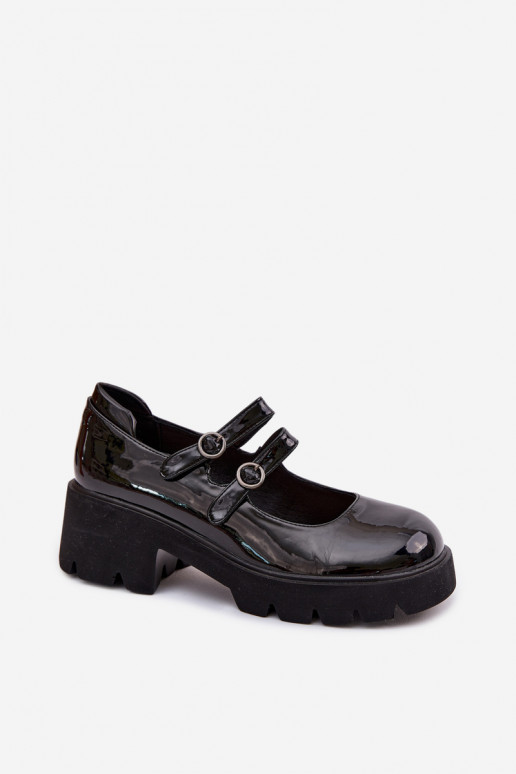 Black women's shoes with patent effect, heels and straps Kamira