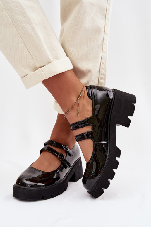 Black women's shoes with patent effect, heels and straps Kamira