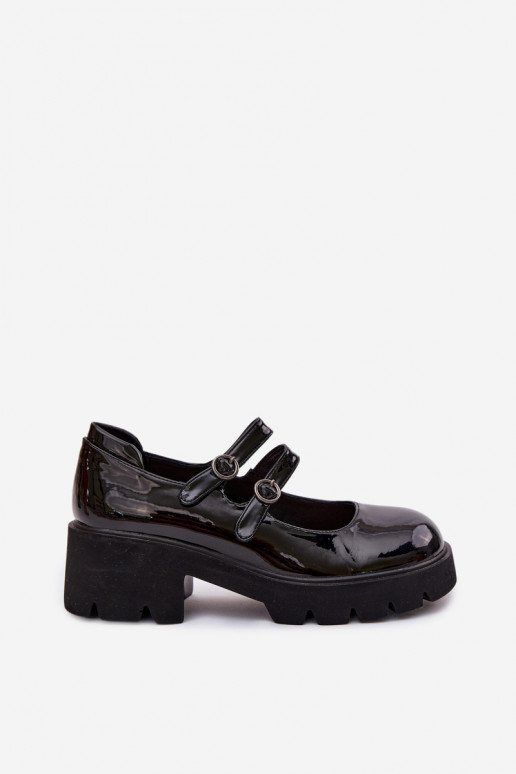 Black women's shoes with patent effect, heels and straps Kamira