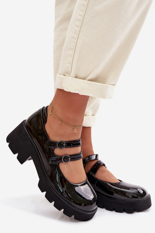 Black women's shoes with patent effect, heels and straps Kamira