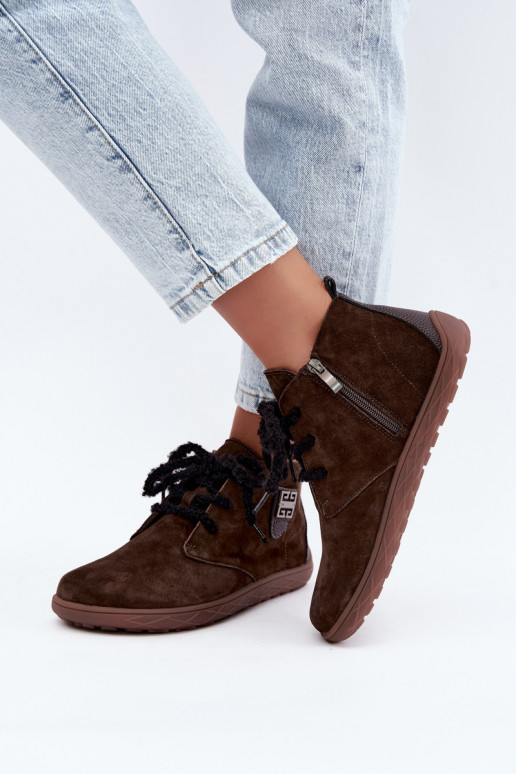 Faux suede barefoot shoes for women in chocolate color Abera