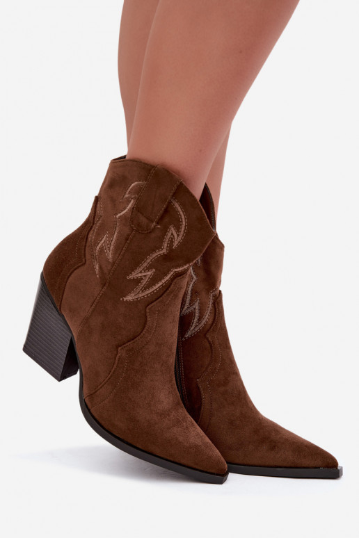 Cowboy-style ankle boots for women with heels in brown color Berella