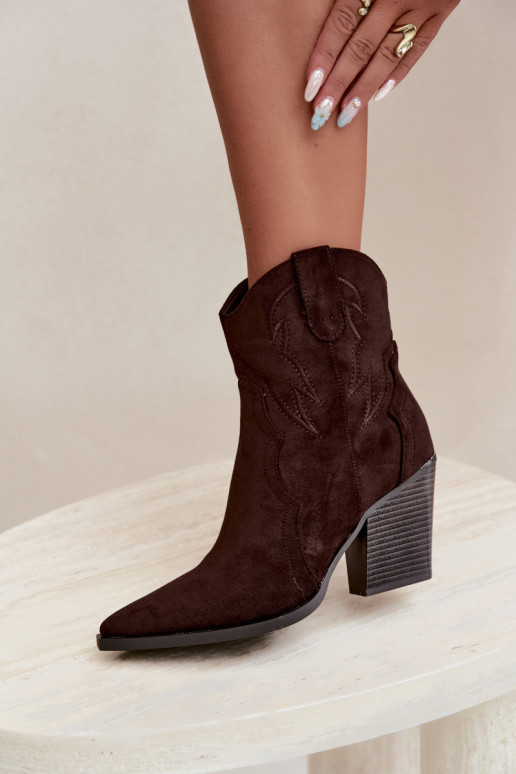 Cowboy-style ankle boots for women with heels in chocolate color Berella
