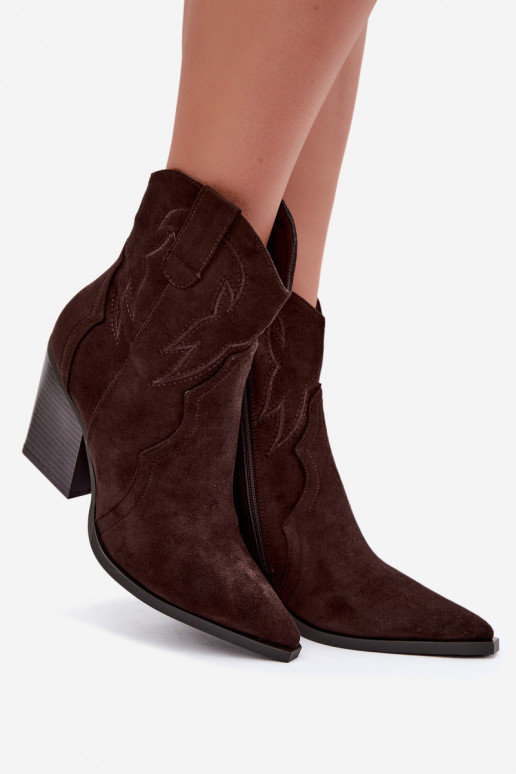 Cowboy-style ankle boots for women with heels in chocolate color Berella