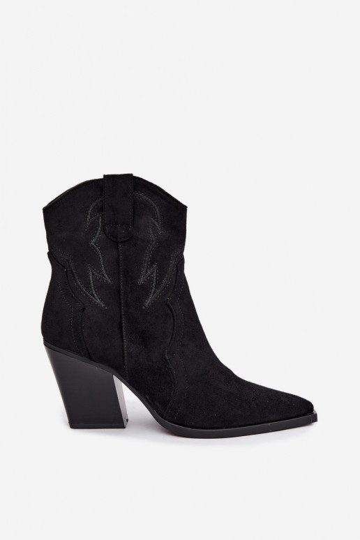 Cowboy-style ankle boots for women with heels in black color Berella