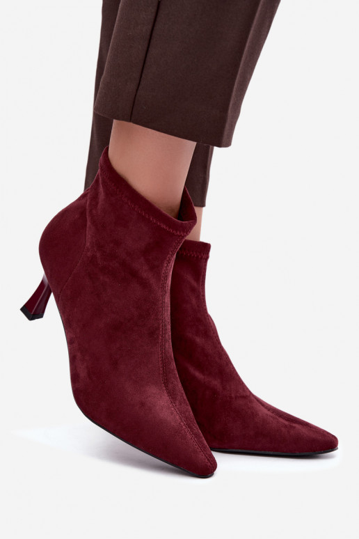 Women's ankle boots on a slim heel with stitching in burgundy color Clancy