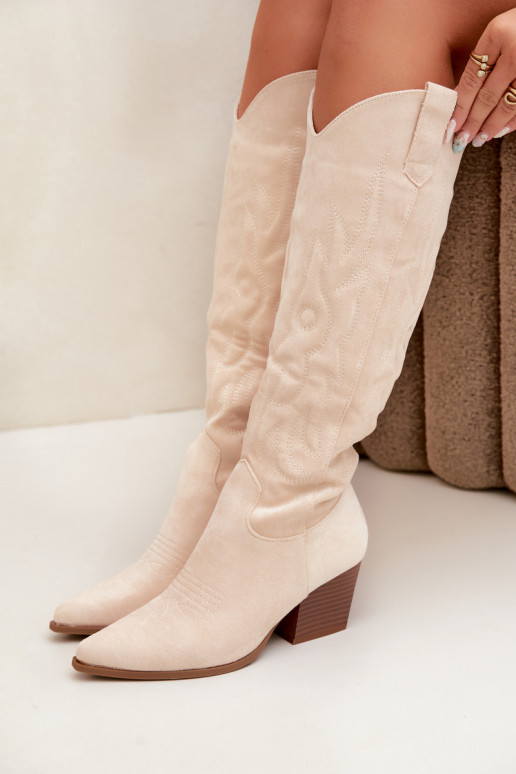 Ivory colored cowboy style ankle boots with heels Glenor