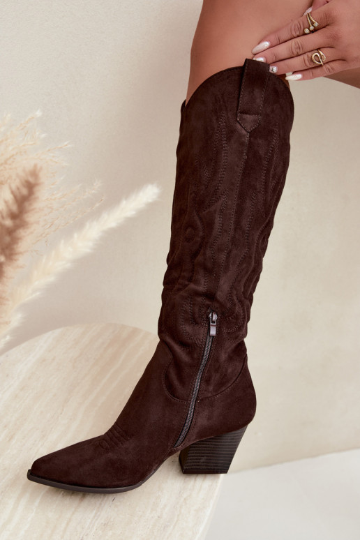 Chocolate colored cowboy style ankle boots with heels Glenor
