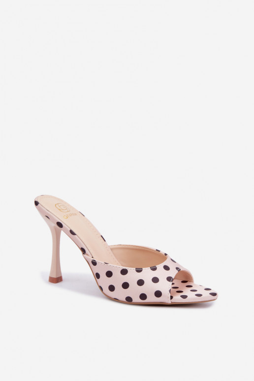 Sandals with thin heels and dots in sand color Pevra