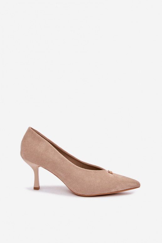 Sandals made of faux suede with gold details in sand color Adessa