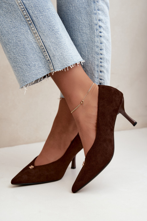 Sandals made of faux suede with gold details in chocolate color Adessa