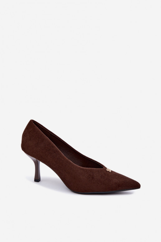 Sandals made of faux suede with gold details in chocolate color Adessa