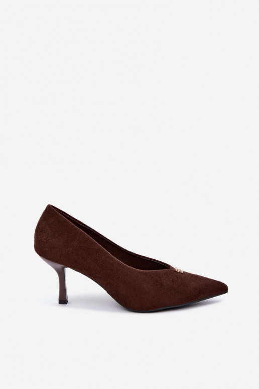 Sandals made of faux suede with gold details in chocolate color Adessa