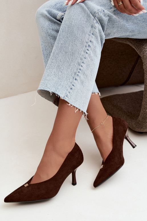 Sandals made of faux suede with gold details in chocolate color Adessa