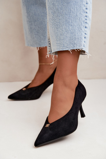 Sandals made of faux suede with gold details in black color Adessa 2