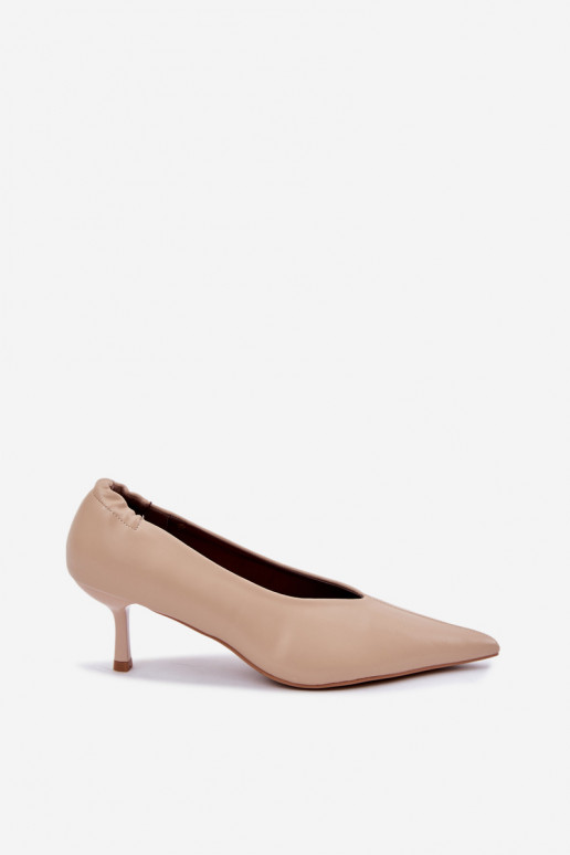 Heels with embroidery and decorative elements in sand color Dalis