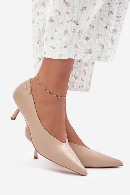 Heels with embroidery and decorative elements in sand color Dalis