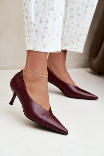 Heels with embroidery and decorative elements in burgundy color Dalis