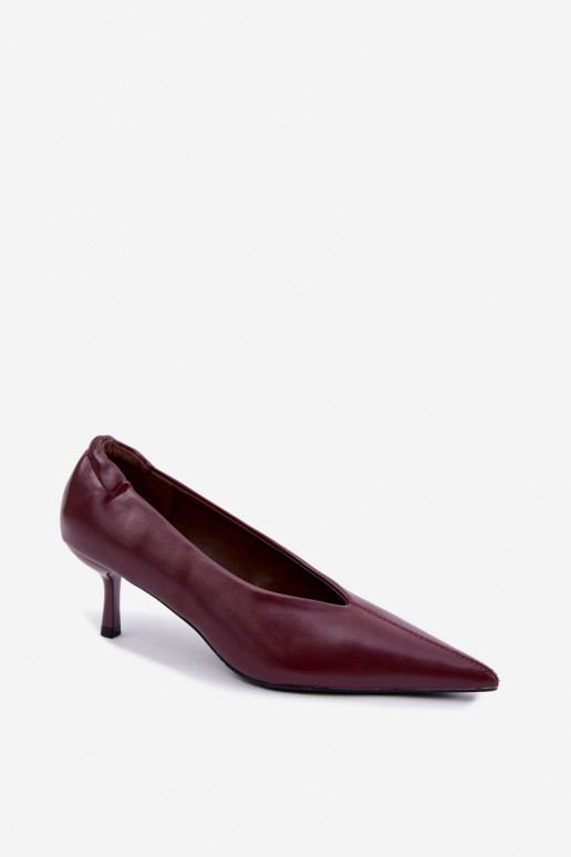 Heels with embroidery and decorative elements in burgundy color Dalis