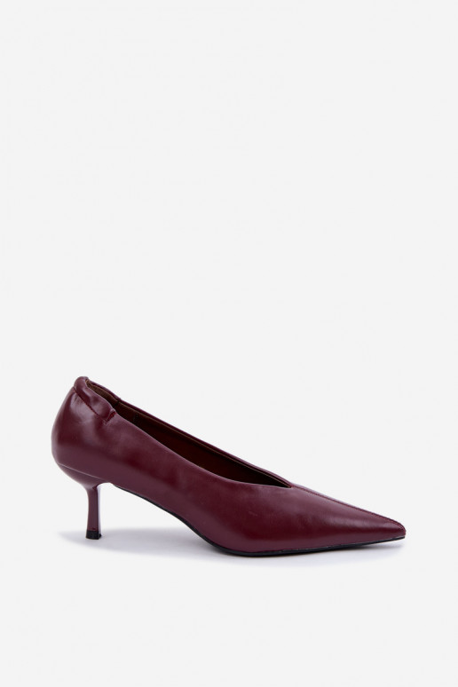 Heels with embroidery and decorative elements in burgundy color Dalis