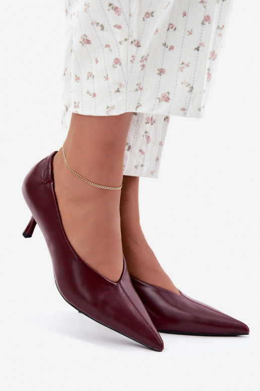 Heels with embroidery and decorative elements in burgundy color Dalis