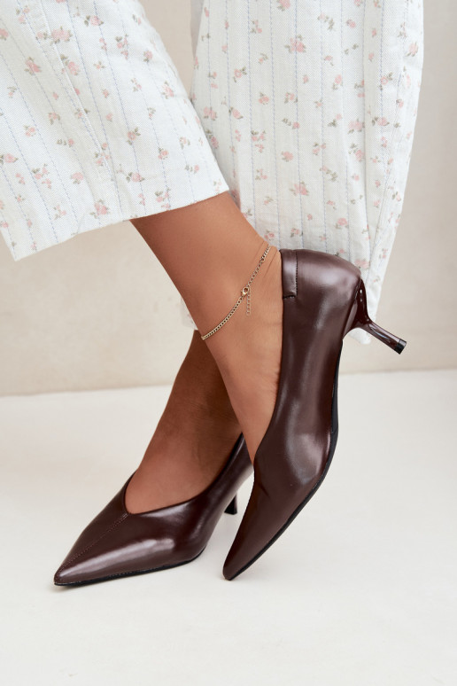 Heels with embroidery and decorative elements in chocolate color Dalis