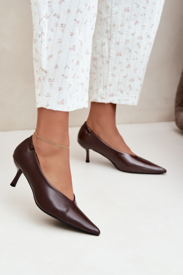 Heels with embroidery and decorative elements in chocolate color Dalis 2