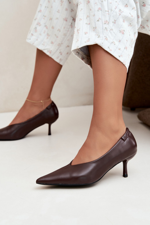 Heels with embroidery and decorative elements in chocolate color Dalis