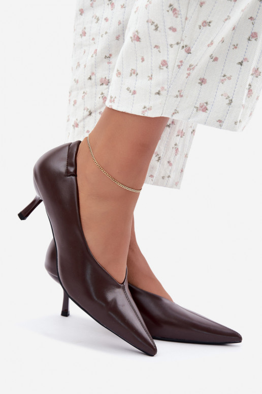 Heels with embroidery and decorative elements in chocolate color Dalis