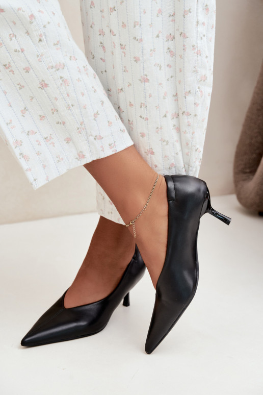 Heels with embroidery and decorative elements in black color Dalis