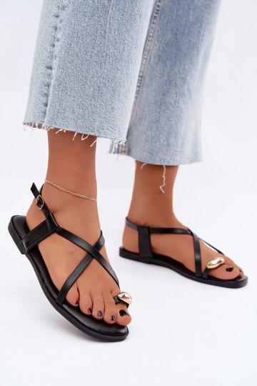 Flat sandals with fancy elements in black color Vensy