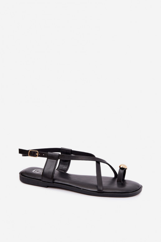Flat sandals with fancy elements in black color Vensy