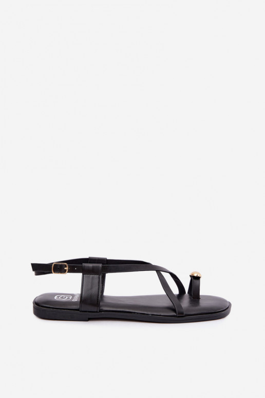 Flat sandals with fancy elements in black color Vensy