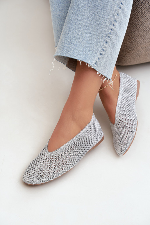 Ballerinas with patterns and mesh in silver color Calmore